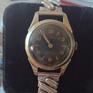 MidCentury Swiss Made Wingard Diamond Tooled Gold and Silver Watch